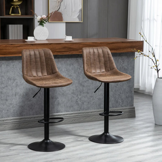 Adjustable Counter Height Bar Stools / Dining Chairs with Footrest - Set of 2 - Brown