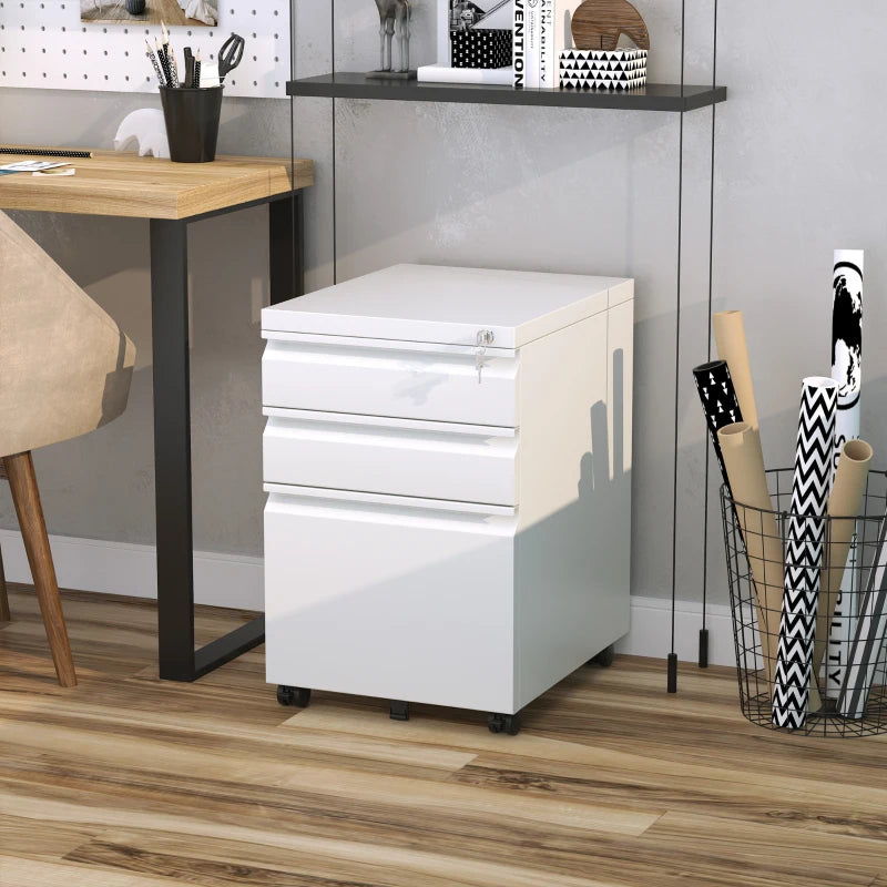 Vertical Metal Lockable Filing Cabinet with 3-Drawers - White