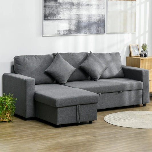 L-Shape Corner 3 Seater Pull Out Sofa Bed with Reversible Chaise Lounge