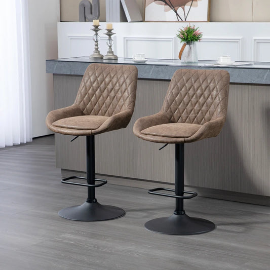 Adjustable Counter Height Retro Bar Stools / Dining Chairs with Footrest - Set of 2 - Coffee