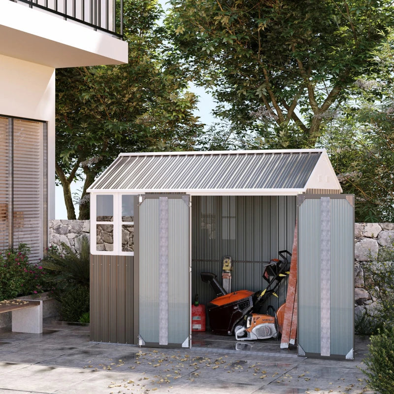 (8x6ft) Galvanised Steel Shed Storage / Tool Organiser with Double Doors and Air Vents