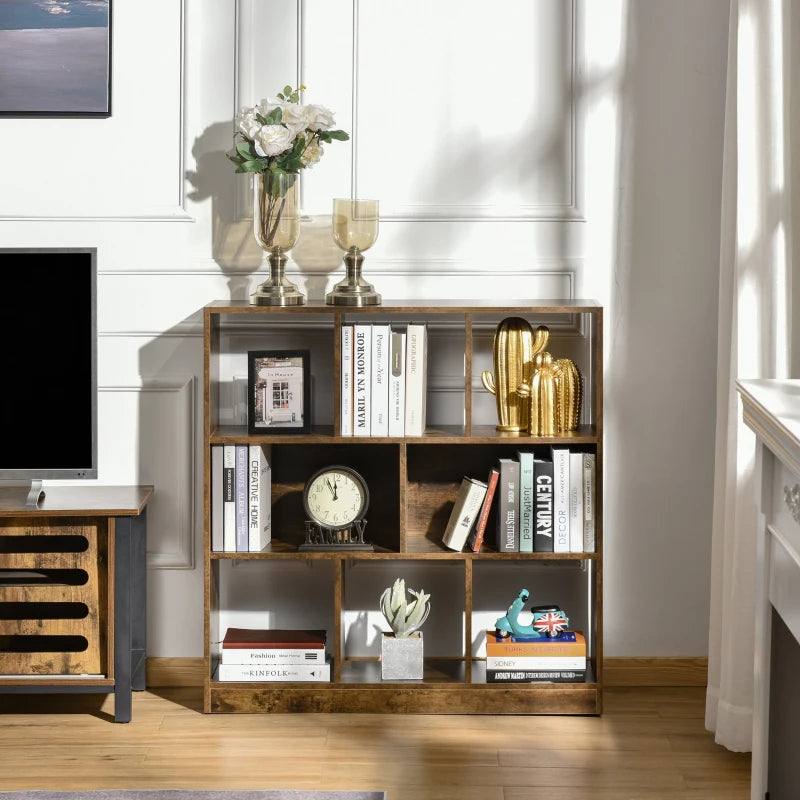 Mid Length Bookcase Display / Media Storage Console - 3-Tier - 8 Cube Storage Centre