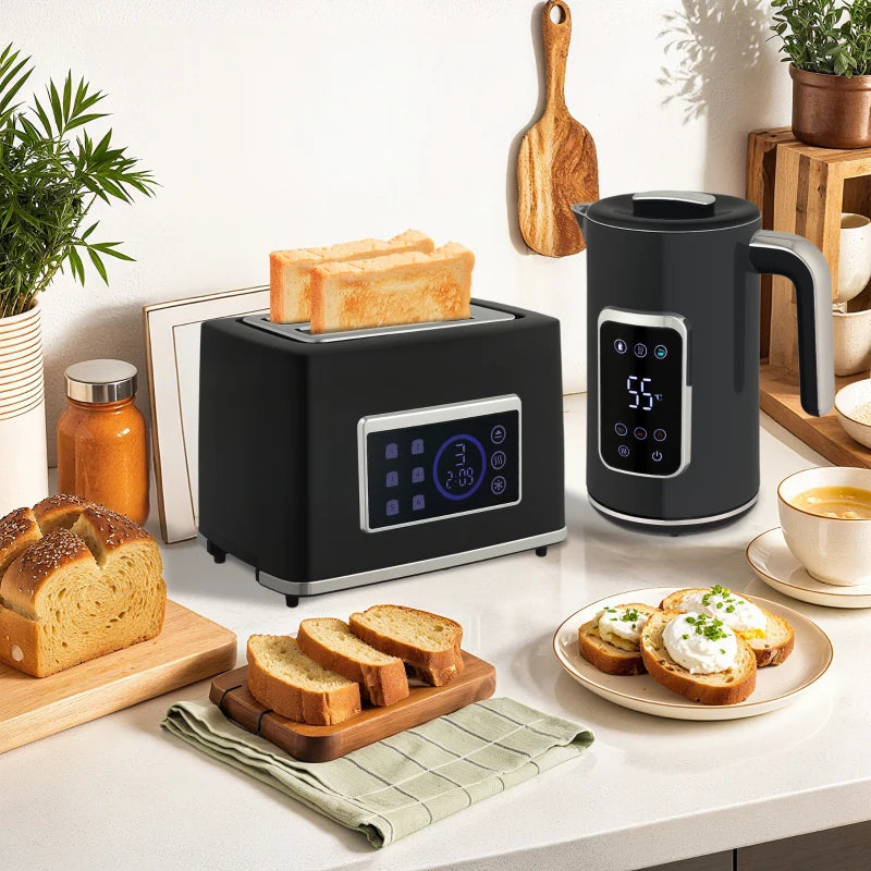 Smart Touch Screen Kettle and Toaster set - Black