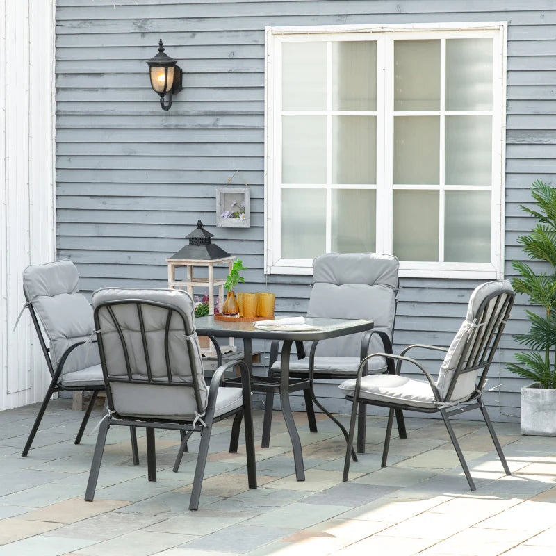 5 Piece - Garden Dining Set with Tempered Glass Dining Table & 4 Cushioned Armchairs