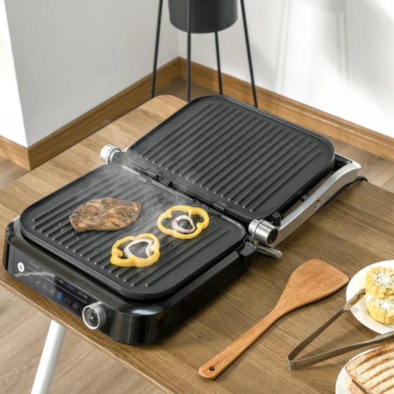 Electric Grill / Panini Press - Non Stick with 180° Open Lid, Drip Tray & Removable Plate