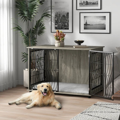 44.5" Modern Design Dog Crate / Cage End Table with Plush Removable Cushion