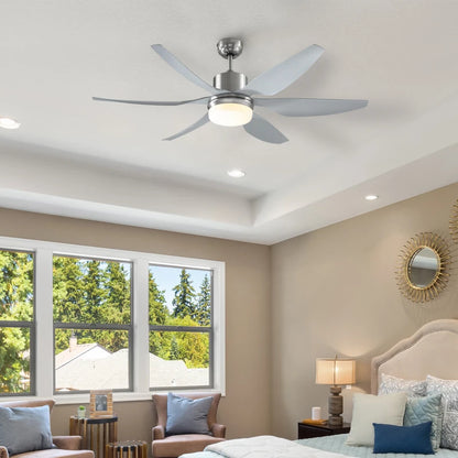 Ceiling Fan Light with 6 Blades and Remote Control (Reversible Rotation for Warm or Cold)