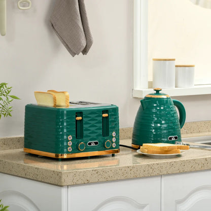 Kettle (1.7L) and Toaster Set with 7 Browning Controls and Crumb Tray (4 Slice) - Emerald