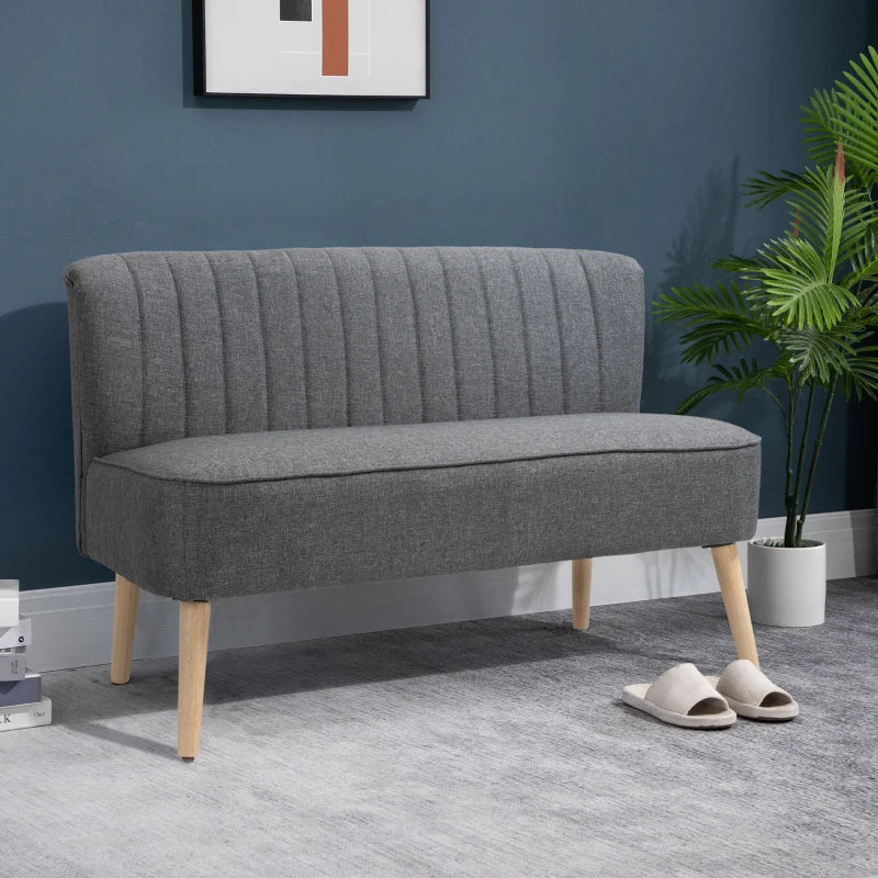 Modern Velvet Double Seat Sofa with Wood Frame Feet - Slate Grey