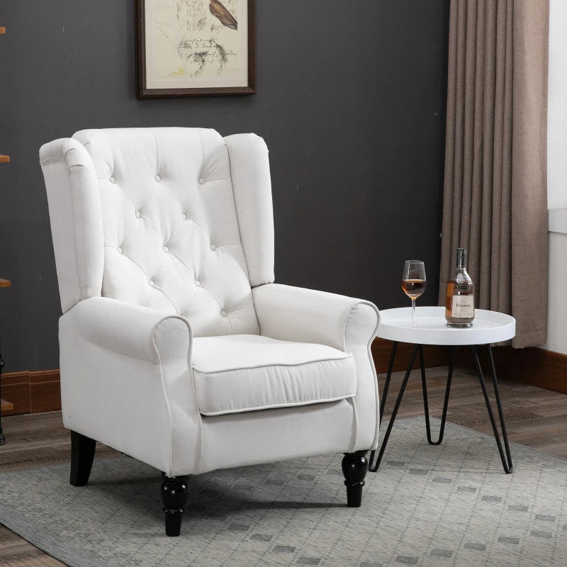 Retro Wingback Tufted Button Accent Armchair with Soft Cushioned Back & Seat - White