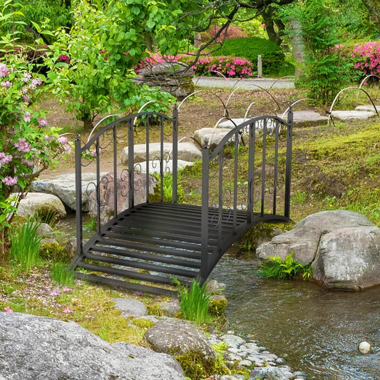 Metal Scrollwork Garden Arch Bridge with Safety Railings (1.2m)