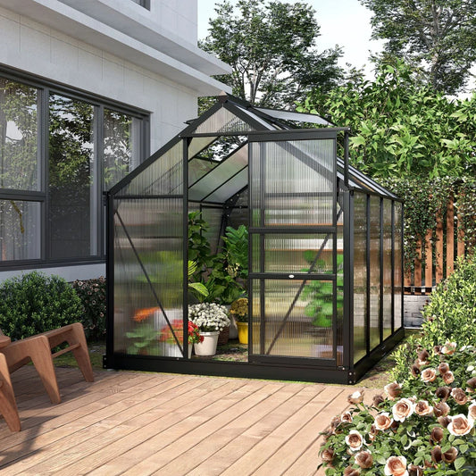 Large Walk-In Clear Polycarbonate Greenhouse with Slide Door and Window