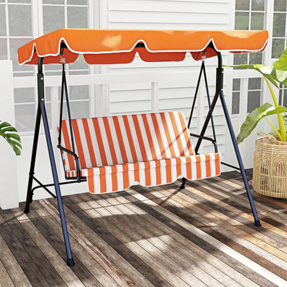 3-Seater Swing Chair with Adjustable Overhead Sun Protection Canopy - Orange / White Stripe