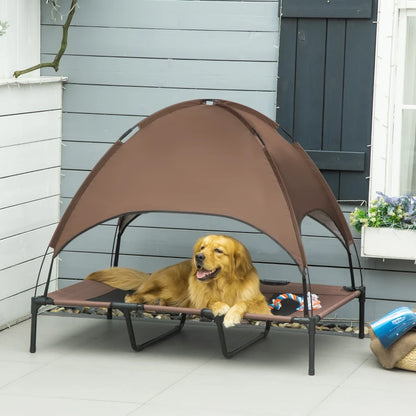 Raised Waterproof Dog Bed with Breathable Mesh and Sun Protection Canopy - Coffee