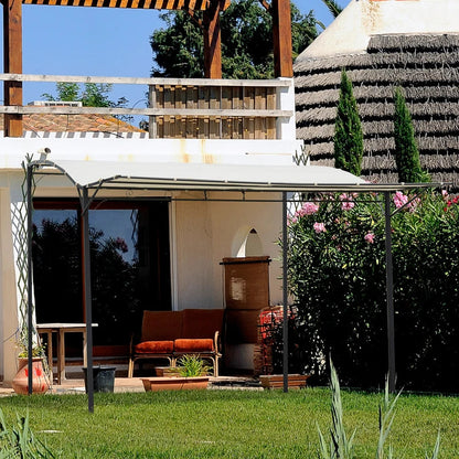 (3x2.5m) Metal Pergola / Gazebo Canopy Sunshade with Extended Shelter - Cream White