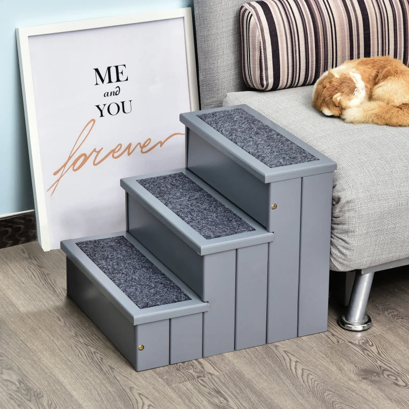 3-Step Dog / Pet Staircase Ladder with Hidden Storage Compartments - Grey