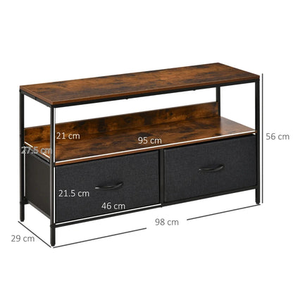 Dark Oak Style Compact TV Stand / Media Centre Unit with 2 Foldable Linen Drawers & Shelving