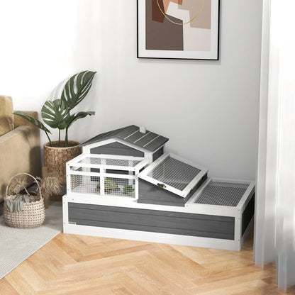 Wooden Tortoise House Style with Balcony, Tray and Roofing - Dark Grey / White