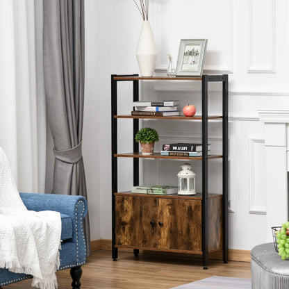 Industrial Style 3-Tier Bookcase with Cabinet