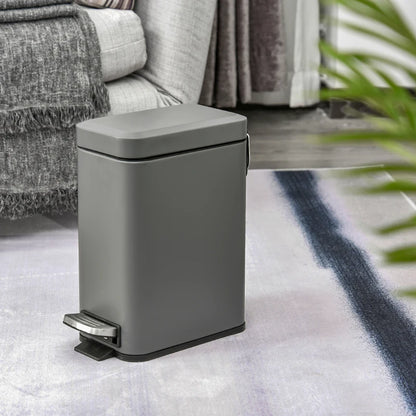 5L - Compact Steel Body - Step Bin with Removable Bucket and Quiet Close Lid