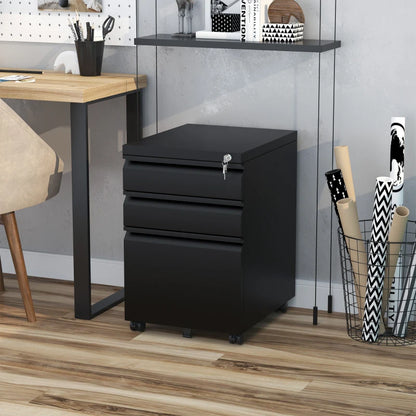 Vertical Metal Lockable Filing Cabinet with 3-Drawers - Black