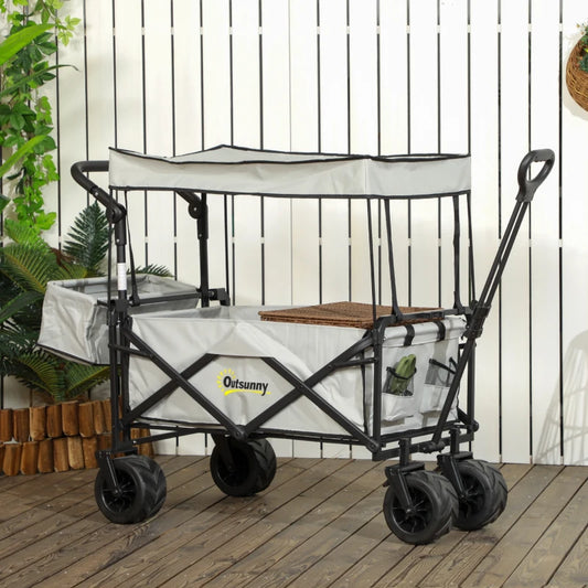 Folding Trolley Cart - Storage Wagon with Canopy & Handle - Cloud Grey