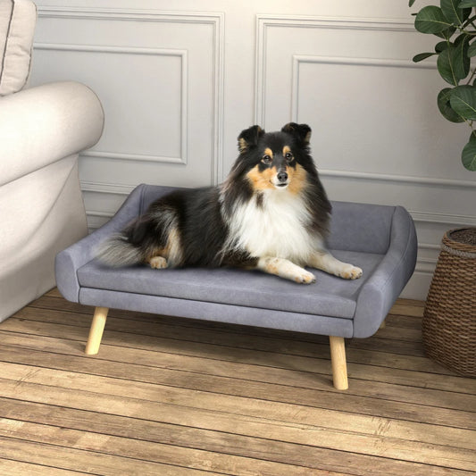 Slimline Backrest Dog Sofa Bed with Removable Cushion and Wood Frame - Raincloud Grey