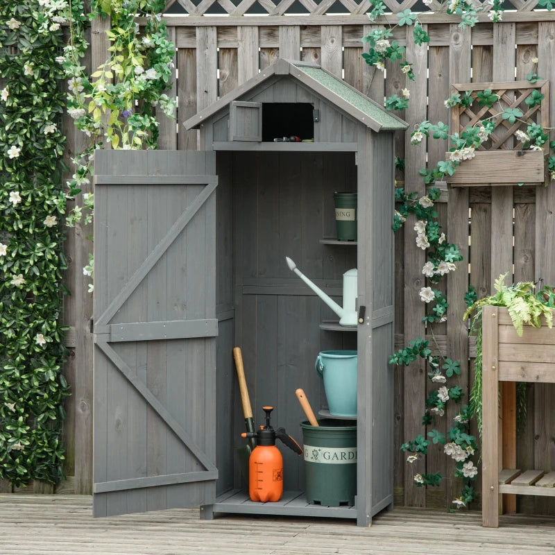 Garden Shed with Lockable Door, Shelves and Roof Hatch - Grey