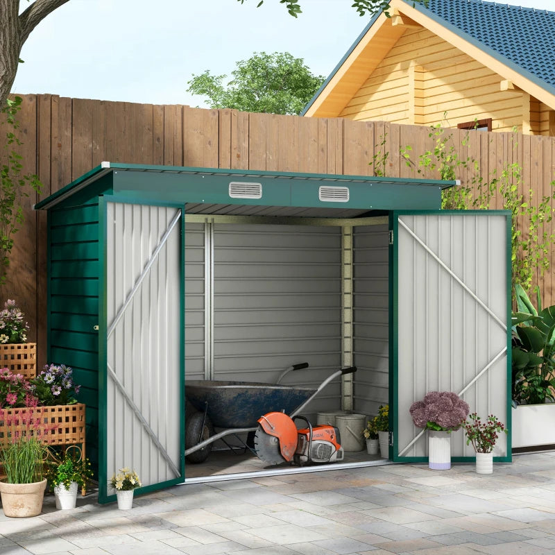 Galvanised Steel Shed with Latched Door and Padlock - (3.7 x 7.9ft) - Green