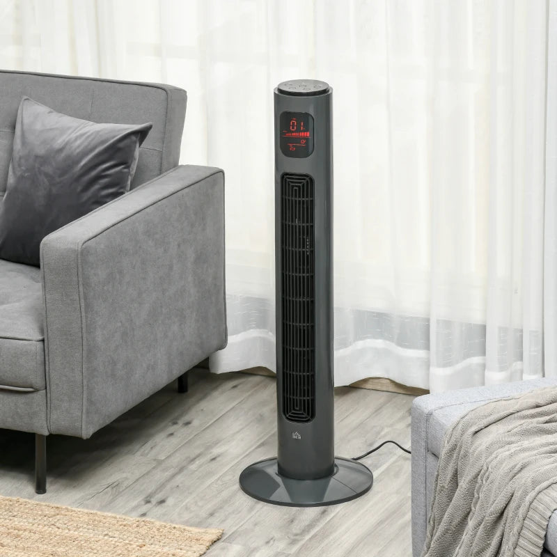 38" Freestanding Oscillating Tower Fan with Red LED Panel, 3 Speed Modes and 12hr Timer