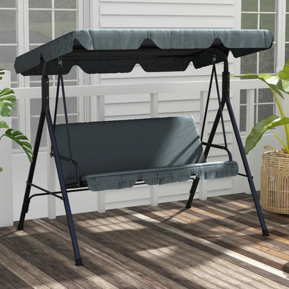 3-Seater Swing Chair with Adjustable Overhead Sun Protection Canopy - Grey