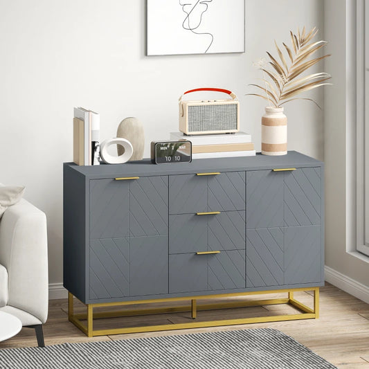 Modern Sideboard with 3-Drawers and Adjustable Shelves - Grey