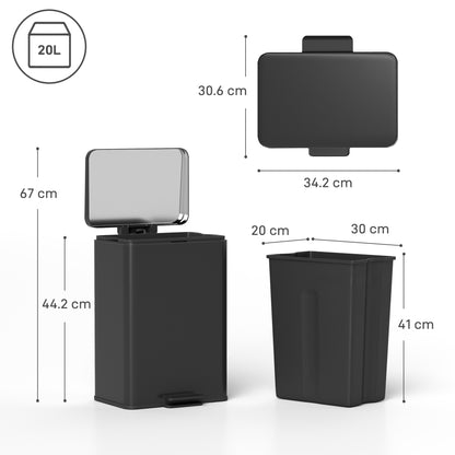 20L Kitchen Bin with Soft-Close Lid and Stay-Open Function