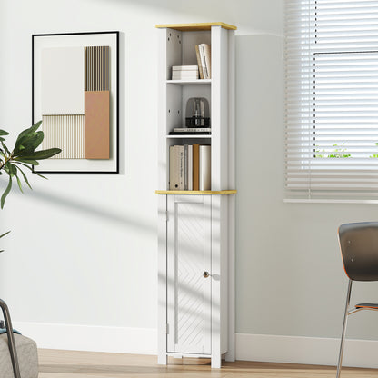 Slim Bathroom Storage Unit with Open Compartment, Bathroom Storage Cabinet with Adjustable Shelf, 34 x 23 x 165 cm, White