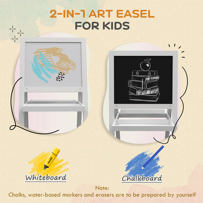 Kids Easel, Art Easel with Double Sided Whiteboard, Chalkboard, Storage, 2 in 1 Standing Easel for Toddlers 18-48 Months