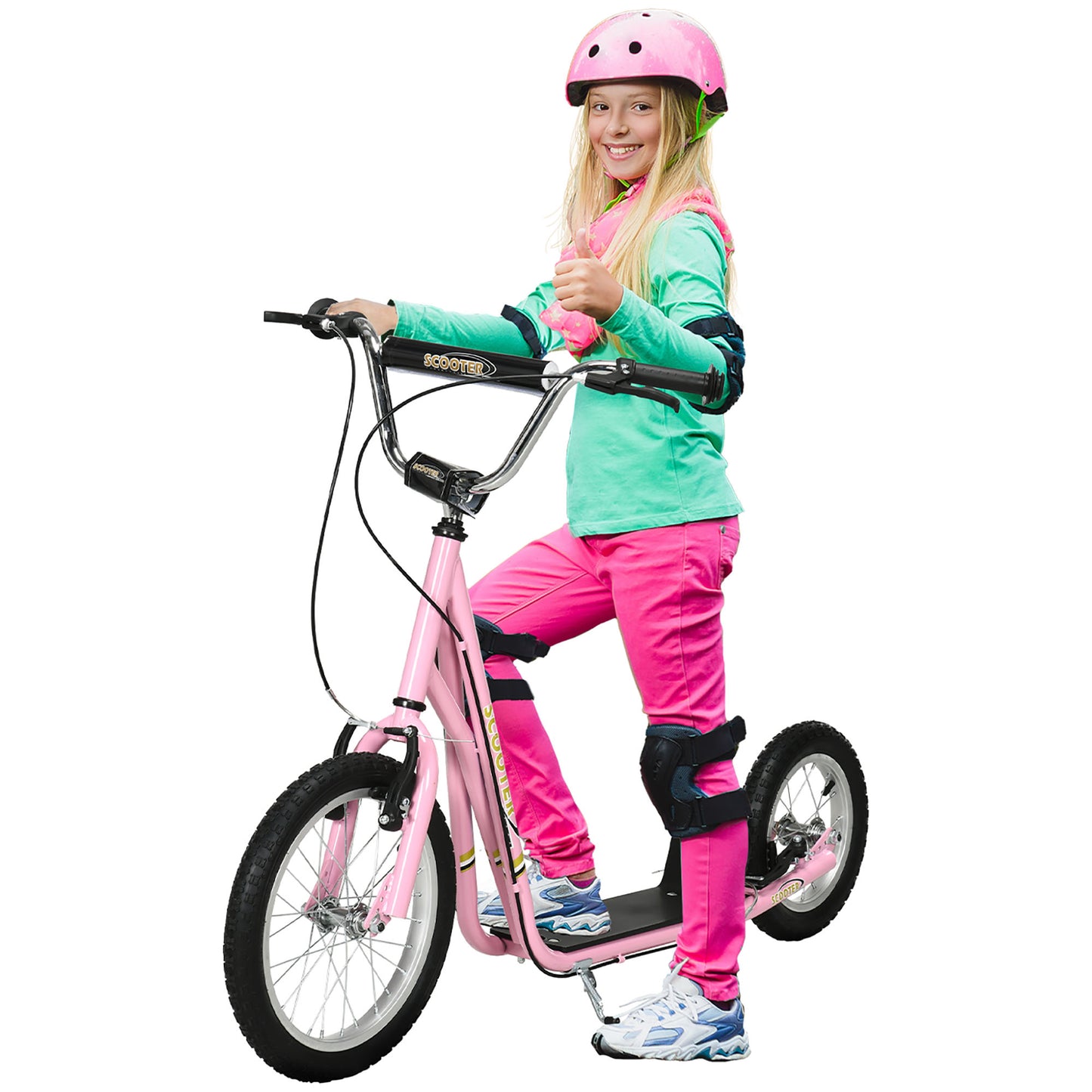 Kids Scooter, Teen Kick Scooter with Rubber Wheels, 16" Front Wheel, Height Adjustable Handlebar, Dual Brakes, Kick Stand
