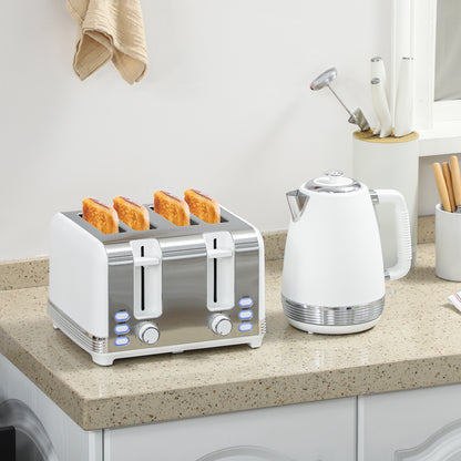 Stainless Steel Panel Kettle and Toaster Set - White