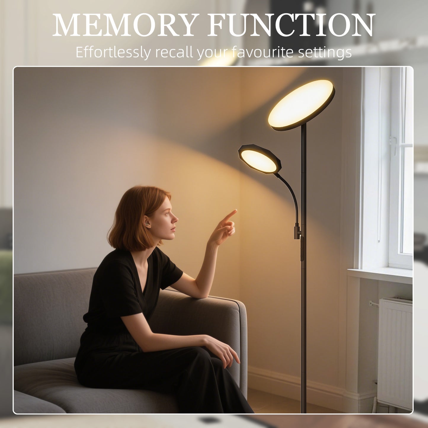 LED Floor Lamp for Living Room, Stepless Dimmable Standing Lamp, Mother and Child Uplighter with Reading Light