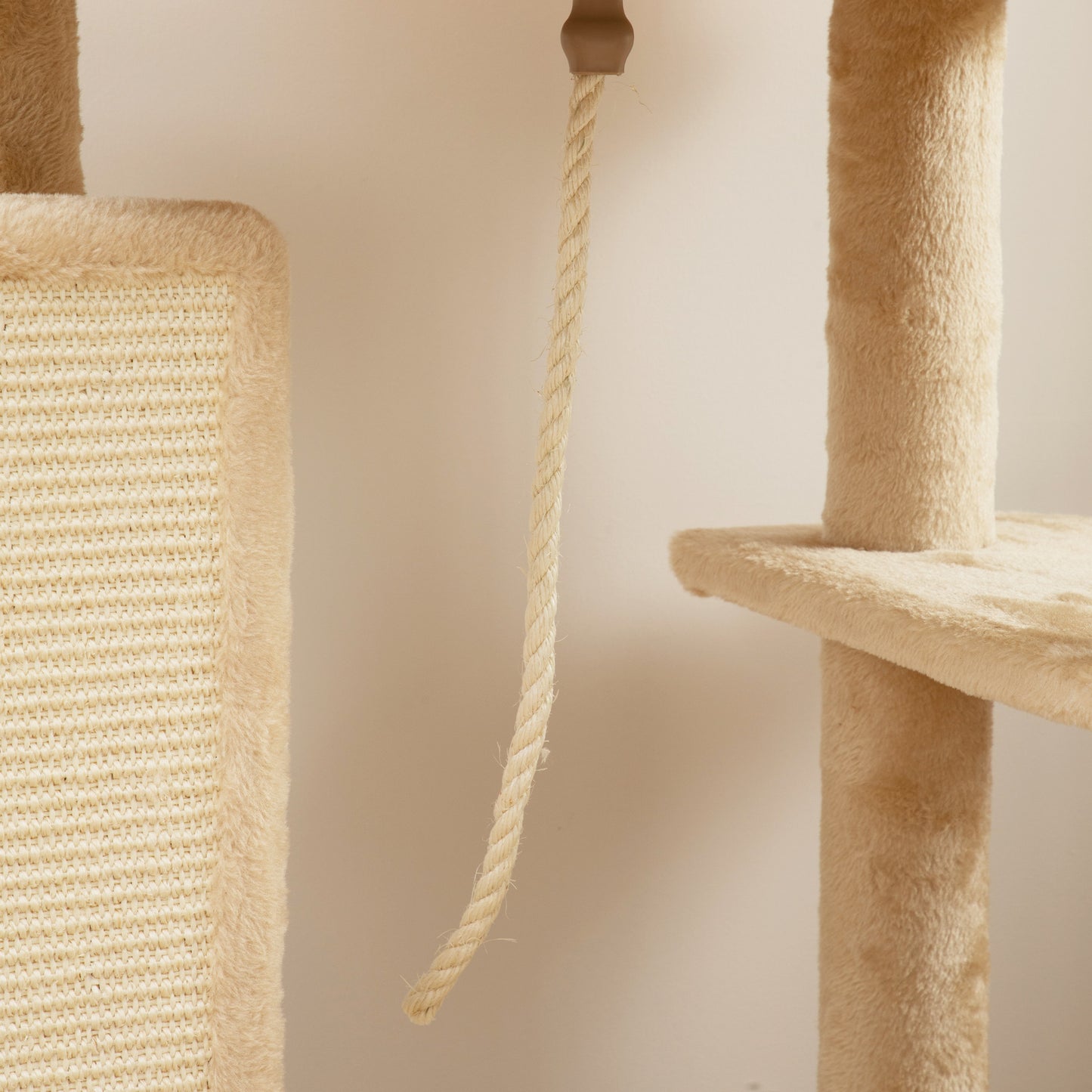 132cm Cat Tree w/ Scratching Posts, Pad, Cat Bed, Cat House, Jumping Platform, Grooming Brush, Anti-Tip Kit, Beige