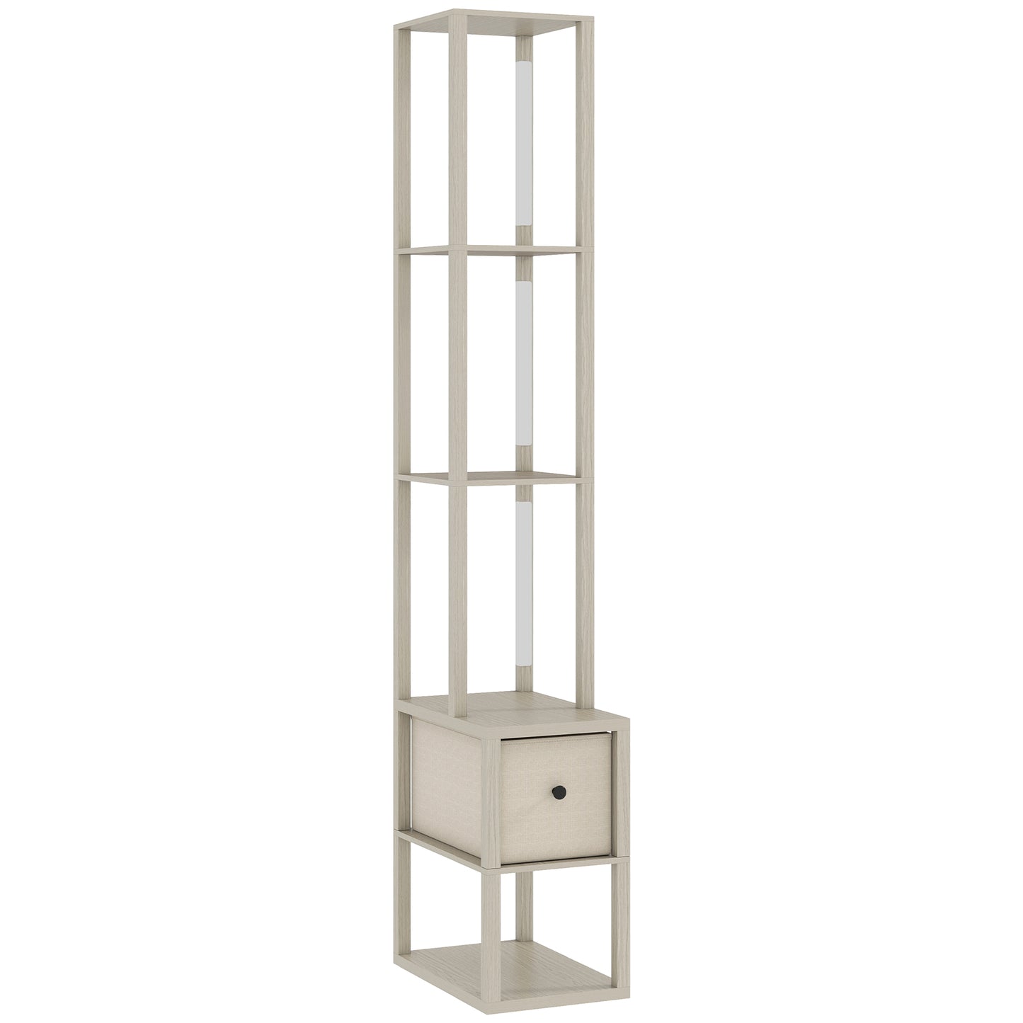 Floor Lamp with Shelves, LED Column Modern Standing Lamp with Fabric Drawer, Adjustable Brightness
