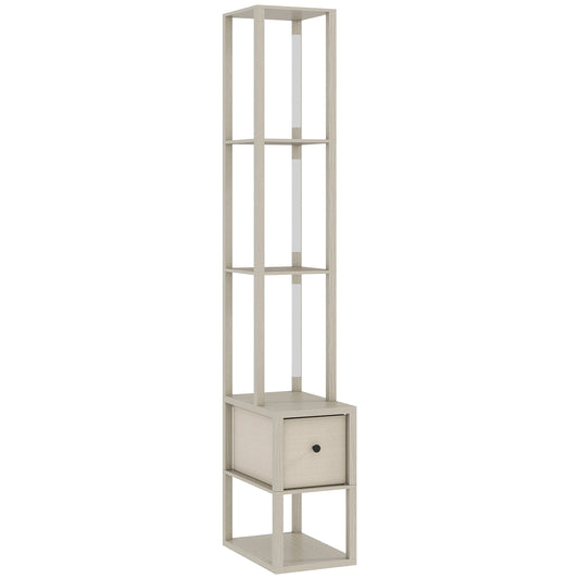 Floor Lamp with Shelves, LED Column Modern Standing Lamp with Fabric Drawer, Adjustable Brightness