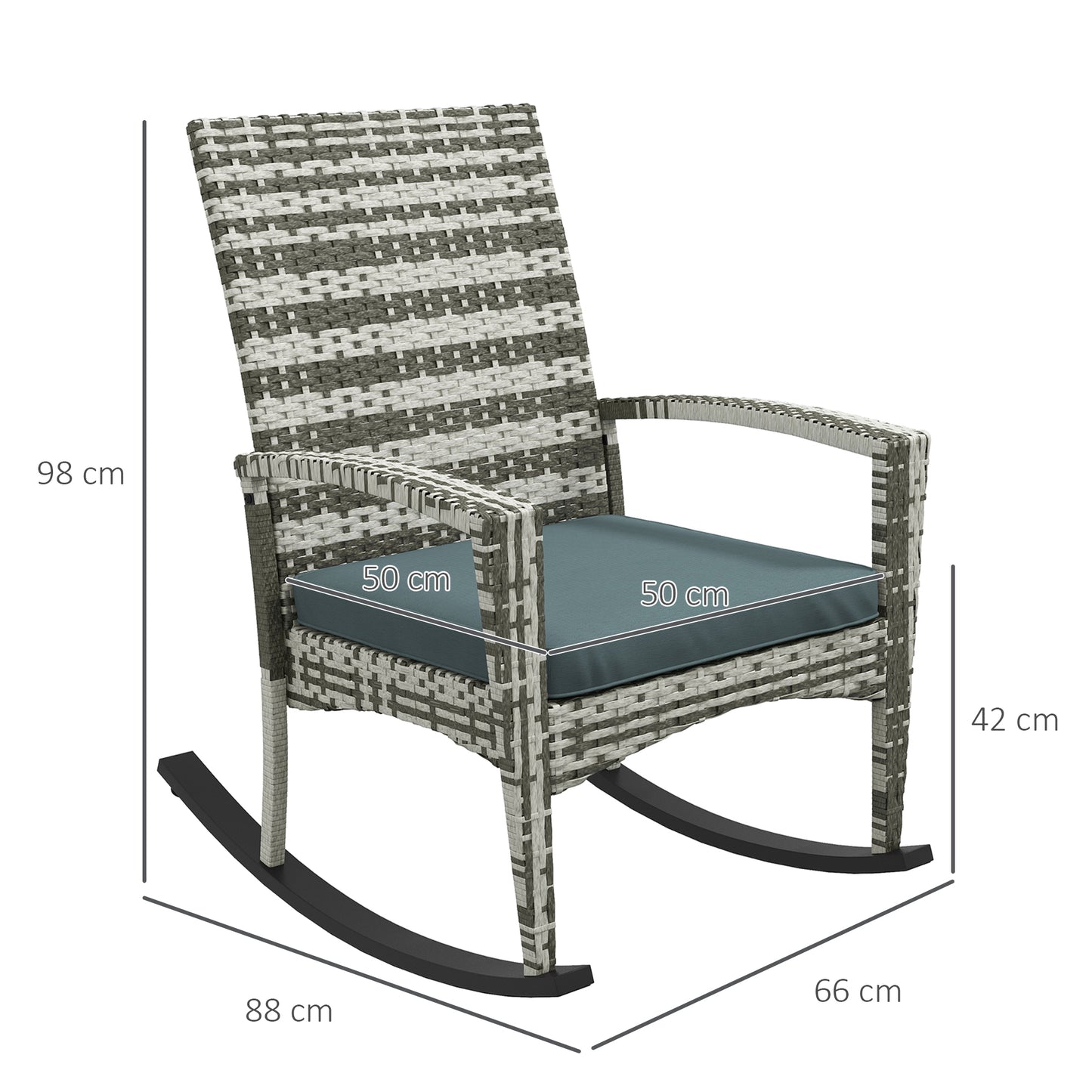 PE Rattan Garden Rocking Chair, Outdoor Rocking with Cushion, 160 KG Capacity Wicker Garden Armchair Rocker