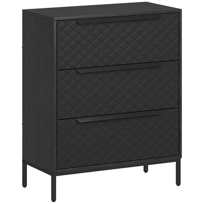 Chest of Drawers, Dresser with 3 Fabric Drawers and Aluminium Handles - Black