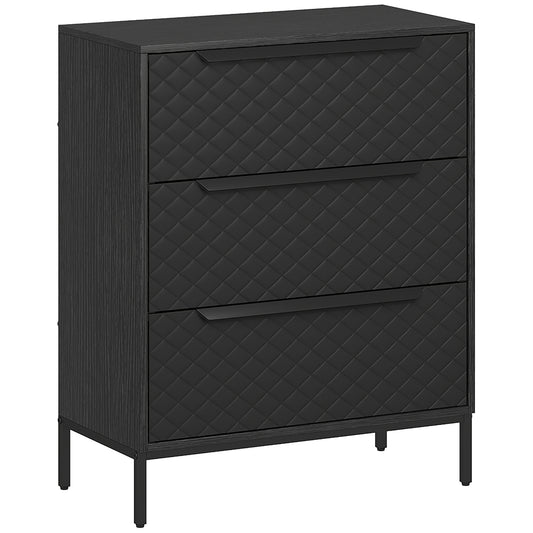 Chest of Drawers, Dresser with 3 Fabric Drawers and Aluminium Handles - Black