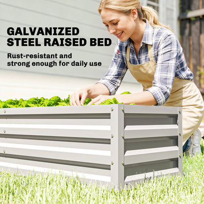 Small Greenhouse with Raised Garden Bed, Galvanised Walk-in Greenhouse with Roll Up Windows, 141 x 141 x 190 cm, White