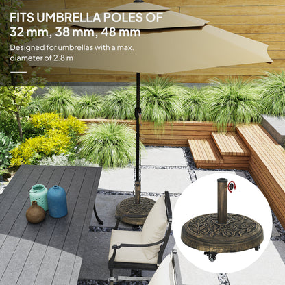 Parasol Base, Umbrella Base with Wheels Cast Iron Effect, for Umbrella, Canopy, Weather Resistant, Bronze Tone