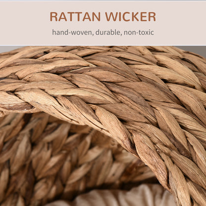 Wicker Cat Bed, Raised Rattan Cat Basket with Cylindrical Base, Soft Washable Cushion, 40 x 37 x 51 cm - Brown