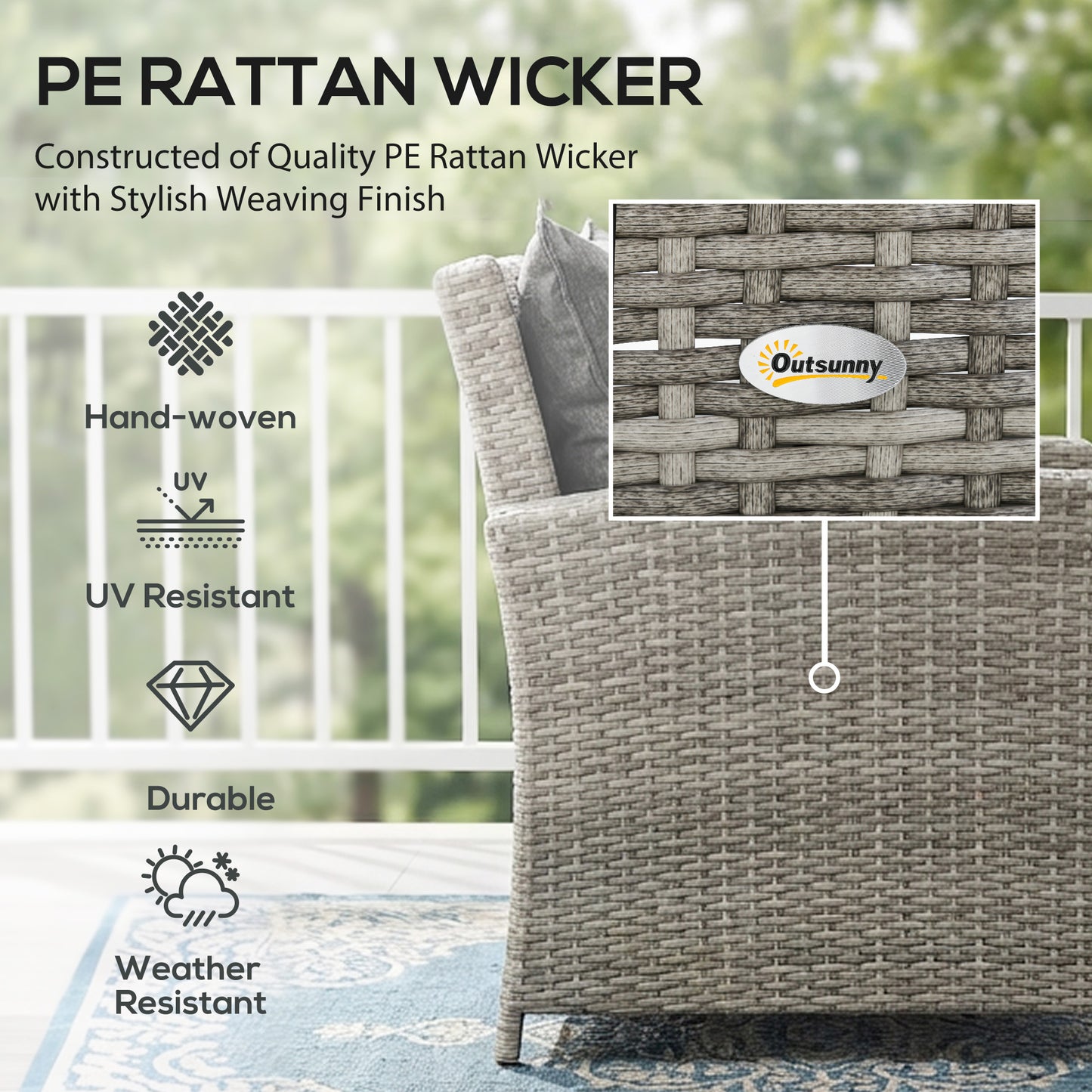 6-Piece Wicker Rattan Garden Set, Aluminium Patio Wicker Dining Sets with Glass Top Table & Soft Cushion, Light Grey