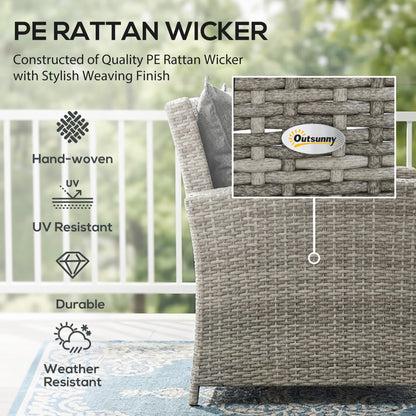 6-Piece Wicker Rattan Garden Set, Aluminium Patio Wicker Dining Sets with Glass Top Table & Soft Cushion, Light Grey