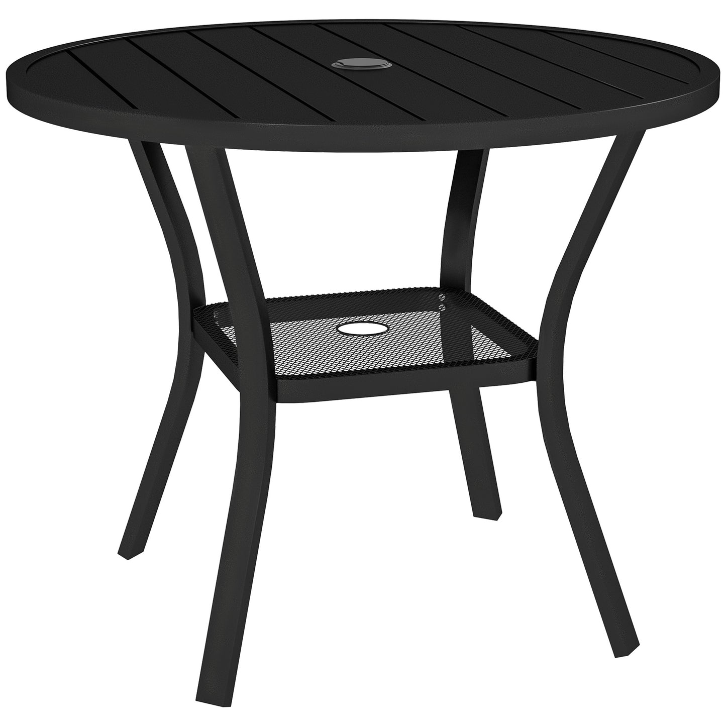 90 cm Garden Dining Table with 4-5 cm Parasol Hole, Round Outdoor Dining Table, Steel Garden Table